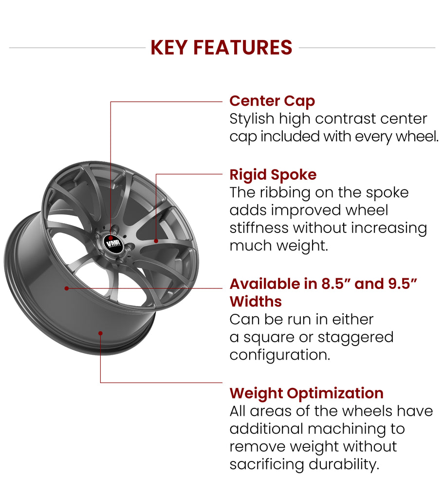 VMR Wheels Luxury series V701 key features. Available in Hyper Silver, Gunmetal, Matte Black.